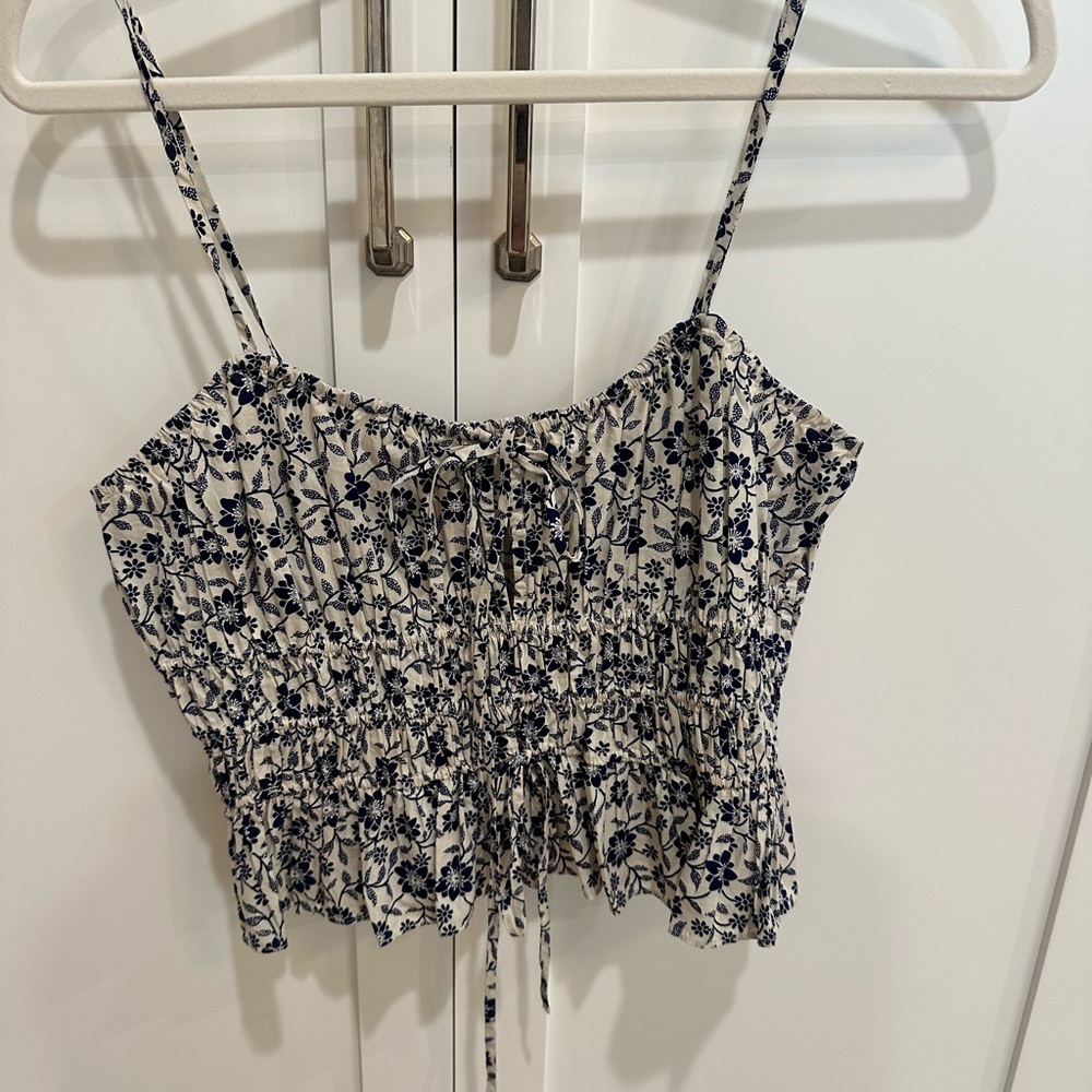 Doen Black and White Smocked Camisole Crop Top